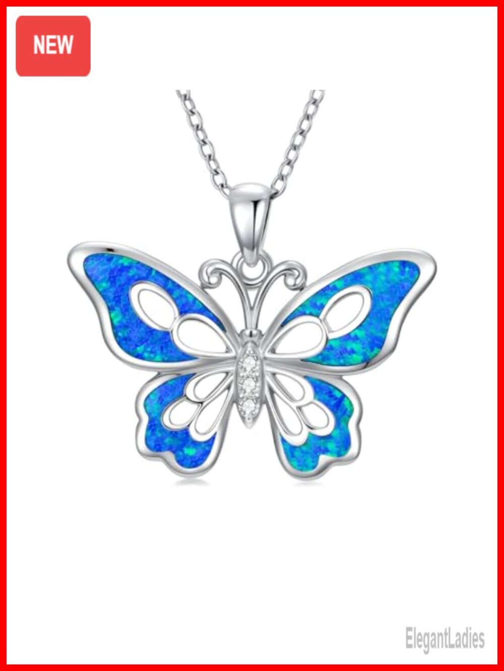 Butterfly Pendant Necklace 925 Sterling Silver Opal Lab Grown Diamond